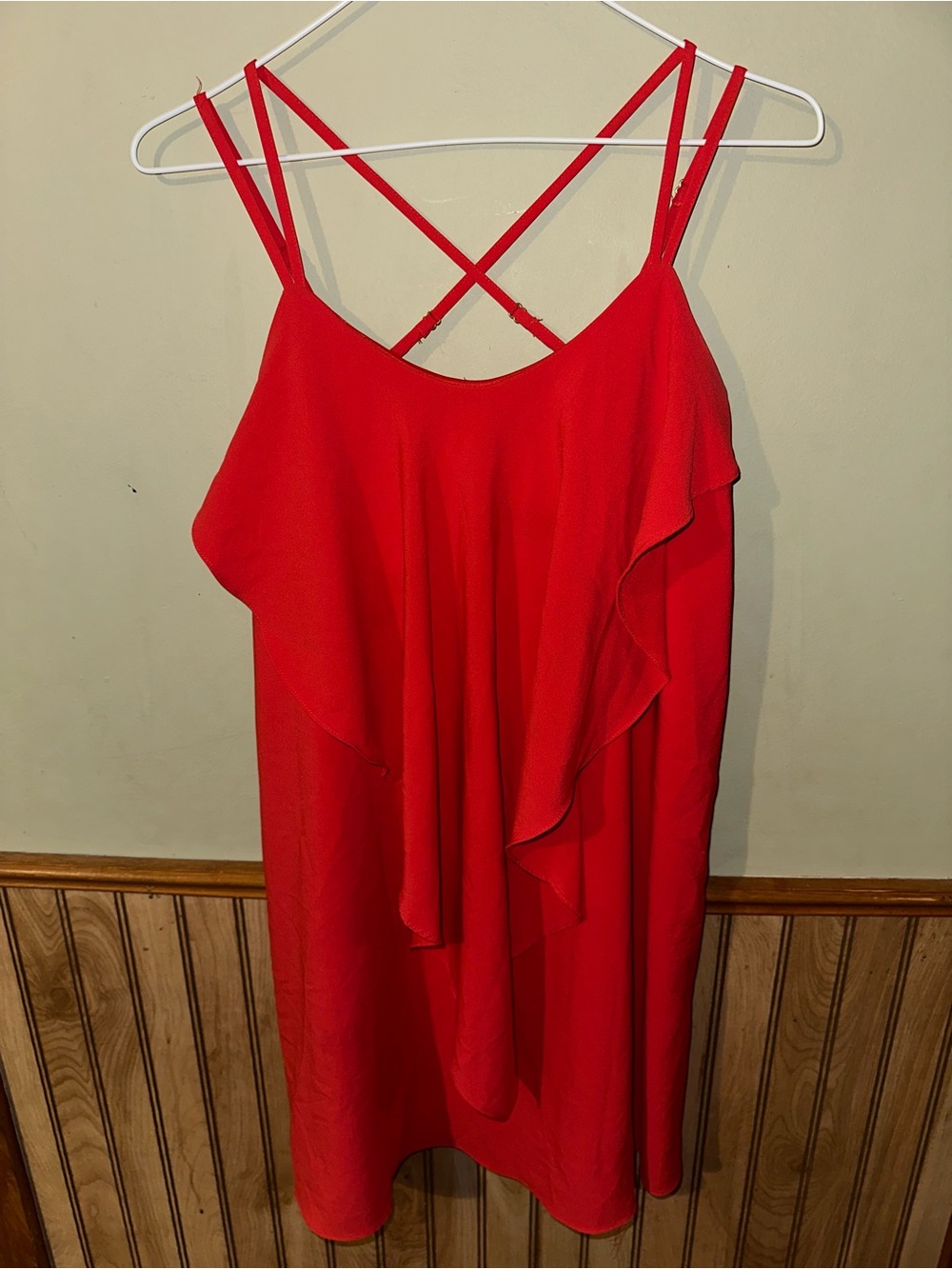 Gianni Bini Red Ruffle Slip Dress with Crisscross Straps